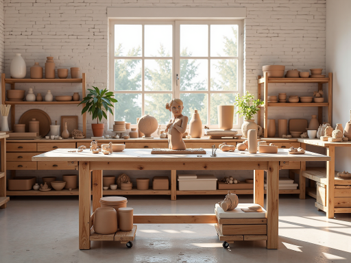 现代化陶瓷生产车间内部，工人操作精密设备，整洁明亮的工作环境